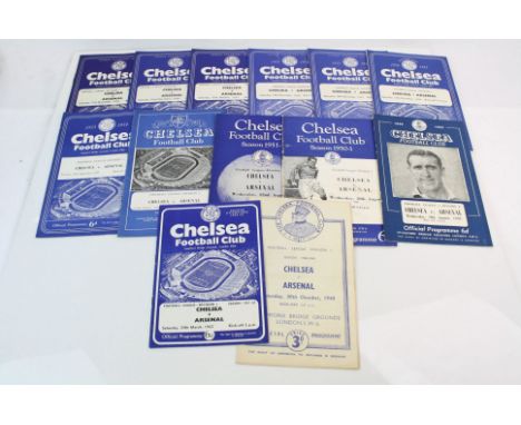 Chelsea v Arsenal football programmes - 13 league programmes at Stamford Bridge between the two London clubs to include 1948,