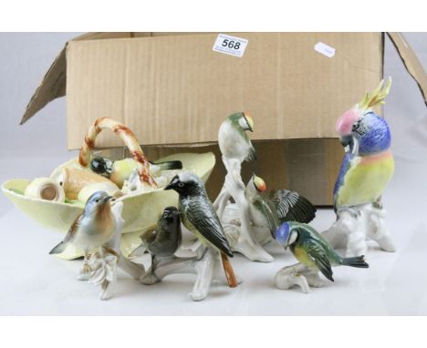 Five Karl Ens Birds together with a Collection of Carltonware Australian Leaf Ceramics