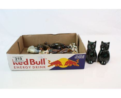 Box of Miniature Figures including Wade Whimsies, Ceramic Ducks, Blue Mountain, etc