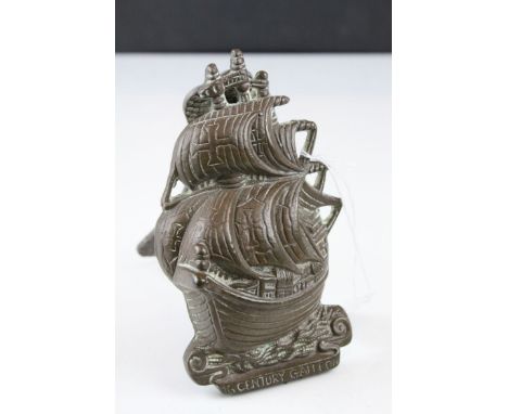 A vintage brass door knocker in the form of a 16th century Galleon.