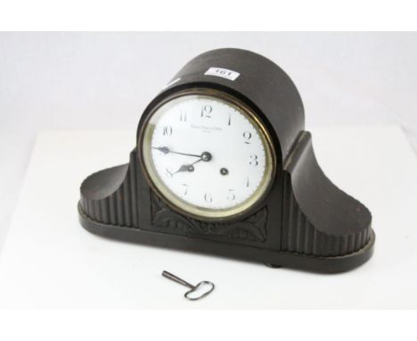 Early 20th century Austrian Dome Top Eight Day Mantle Clock, the white enamel face marked Franz Hiess &amp; Sohne, Wien ', wi
