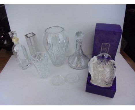 Collection of Crystal and Glassware including Ship's decanter, large lead crystal vase, etc