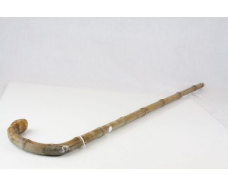 Early 20th century Bamboo Horse Measure Walking Stick with Silver Mounts, London 1938