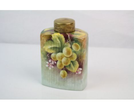 A 20th Century porcelain bottle hand decorated with Grapes &amp; Berries by former Royal Worcester artist Terrance Nutt.