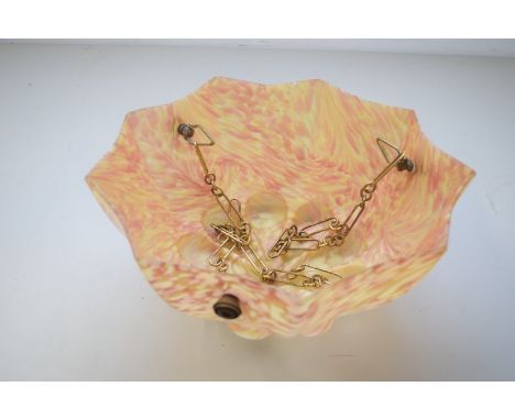 EARLY 20TH CENTURY MARBLED GLASS OCTAGONAL HANGING CEILING LIGHT SHADE