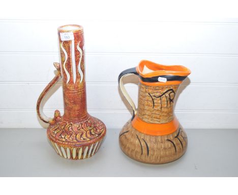 MYOTT &amp; SON LARGE JUG TOGETHER WITH A FURTHER MID CENTURY POTTERY VASE (LACKING MAKERS MARK)