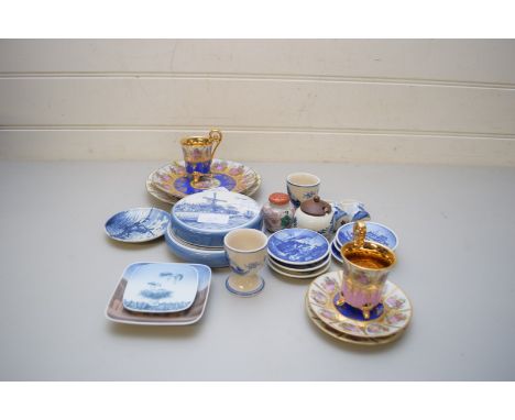 MIXED LOT COMPRISING BAVARIAN GILT DECORATED PORCELAIN CUPS, SAUCERS AND SIDE PLATES, VARIOUS SMALL COPENHAGEN DISHES, DELFT 