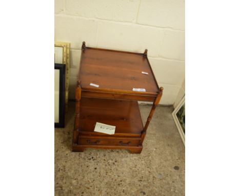 YEW WOOD VENEERED LAMP TABLE WITH SINGLE DRAWER BASE, 45CM WIDE