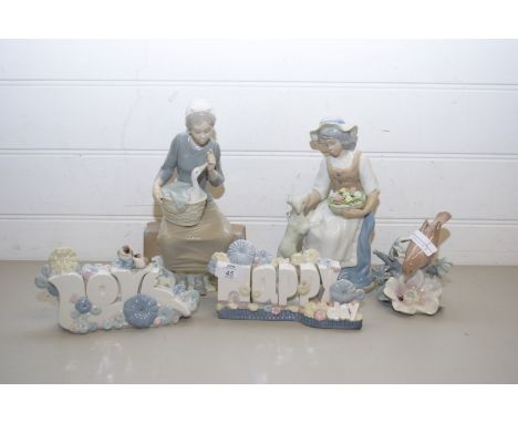 MIXED LOT COMPRISING A LLADRO MODEL OF A BIRD, NAO MODELS MARKED 'HAPPY DAY' AND 'LOVE' AND TWO FURTHER SPANISH FIGURES, GIRL