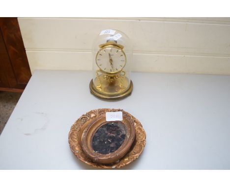 KUNDO MANTEL CLOCK UNDER GLASS DOME TOGETHER WITH TWO SMALL PICTURES (3)