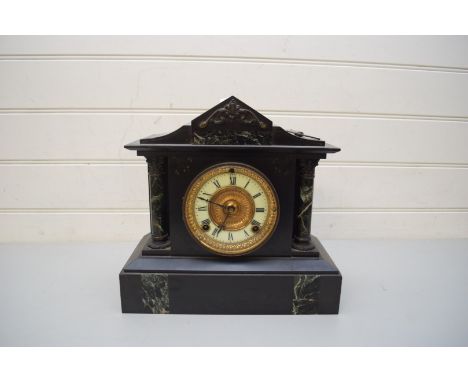 VICTORIAN BLACK SLATE AND MARBLE MANTEL CLOCK