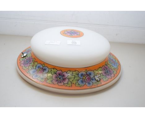 EARLY 20TH CENTURY CIRCULAR HANGING GLASS LIGHT SHADE DECORATED WITH FLORAL BAND