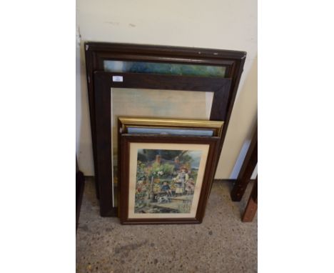MIXED LOT OF PICTURES TO INCLUDE COLOURED PRINT OF A GIRL WITH A RABBIT, PLUS 3 VARIOUS OTHERS