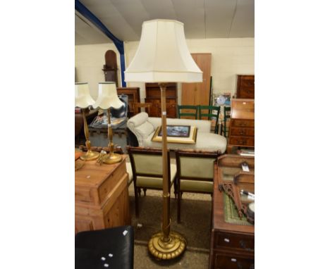 GILT FINISHED STANDARD LAMP WITH SHADE, 188CM HIGH