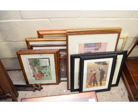 MIXED LOT VARIOUS FRAMED PICTURES TO INCLUDE FLORAL PRINTS, PRINT AFTER GORDON KING, RAY JONES GOUACHE STUDY OF A GOLDEN EAGL