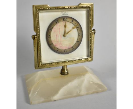 A Early 20th Century French Dressing Table Clock, the Dial Inscribed Mappin, On Swing Gilt Brass Frame and Rectangular Onyx P