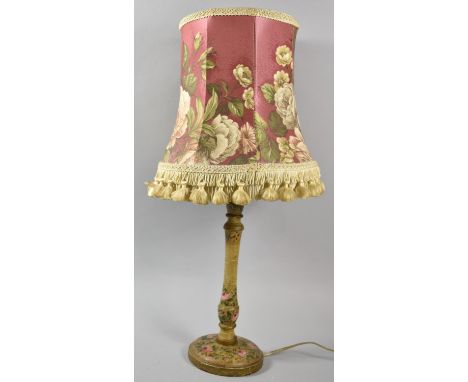 A Mid 20th Century Hand Painted Floral Decorated Table Lamp with Shade, 57cm High in Total 