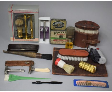 A Collection of Various Vintage Gents Razors, Brushes, Hair Brushes, Shaving Sets, Vintage Tin etc 