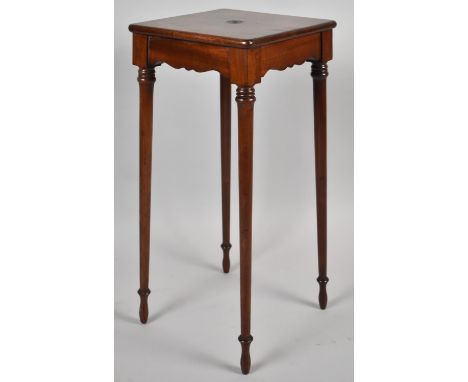 A Nice Quality Victorian Mahogany Square Topped Lamp Table with Inset Disc, Size 30cms square x 68 cms high 