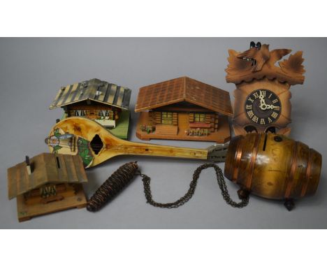 A Collection of Various Treen Money Boxes, Black Forest Cuckoo Clock (No Movement), Mandolin Musical Box etc 