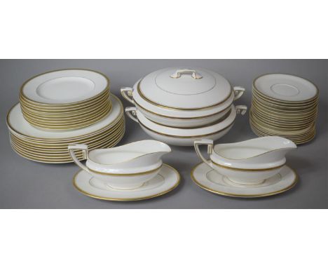 A Collection of Royal Worcester Gilt and White Viceroy Pattern Dinnerwares to Comprise to Tureens, Saucers, Large Plates, Sma