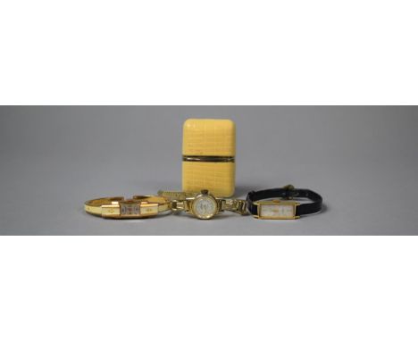 A Ladies Vintage Crystal Gold Tone and Enamel Hinged Wrist Watch Plus Examples by Heno and Grovana Together with a Vintage Fa