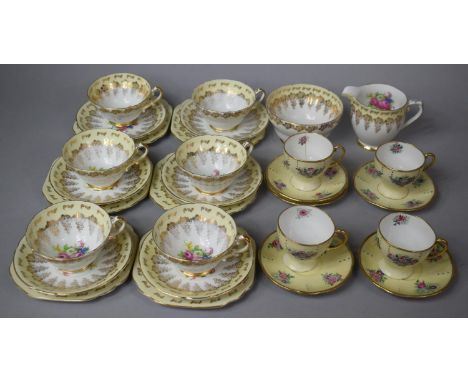 A Stanley Cream, White and Gilt Floral Decorated Teaset to Comprise Six Cups, Milk, Sugar, Six Saucers, Six Side Plates, Toge
