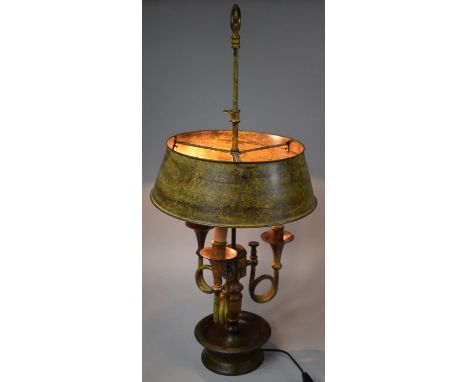 A Modern Metal Three Branch Table Lamp with Rise and Fall Shade, 80cm high 