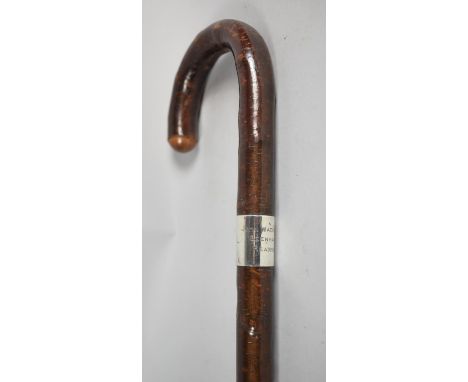 A Silver Mounted Swaine Walking Stick Inscribed for John Waddell, Beenham, Reading 