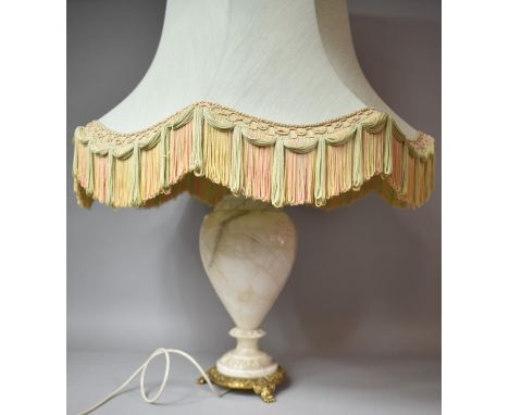 A Large Alabaster and Ormolu Vase Shaped Table Lamp with Large Shade, Total Height 80cm 