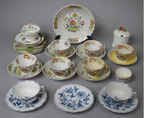 A Collection of 19th Century and Later Teacups and Saucers to Comprise Meissen Teacups and Saucers, Part Teaset with Basket o