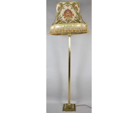 A Mid 20th Century Brass Ribbed Column Standard Lamp on Stepped Square Base, Complete with Shade 