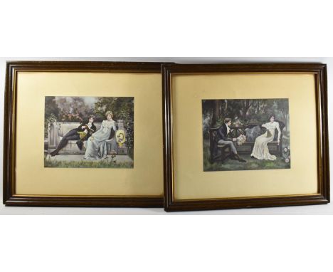 A Pair of Late Victorian/Edwardian Prints, Lovers In Garden, Each 25x20cm 