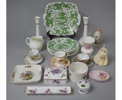 A Collection of Various Ceramics to Comprise Two Royal Doulton Gilt and White Candle Sticks, Coalport Lady Gisele, Coalport S