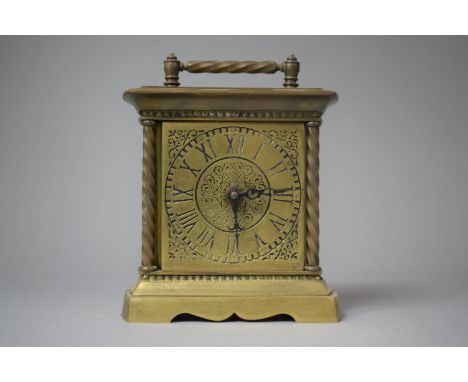 A Heavy Brass Metamec Carriage Clock, with Barley Twist Pilaster Decoration, 18cm High 