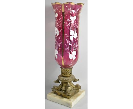 A Late 19th/Early 20th Century French Table Lamp on  Ormolu Dolphin Supports Set on Square Marble Plinth and Having Tall Cran