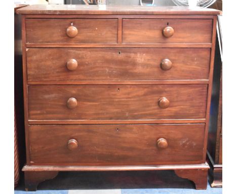 A 19th Century Mahogany Chest of Two Short and Three Long Drawers with Turned Wooden Handles and Bracket Feet, 106cm Wide 