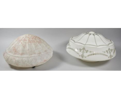 Two Vintage Ceiling Glass Light Shades, 33cm Diameter Approx 