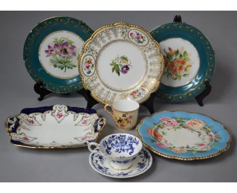 A Collection of Various Cabinet Plates and Cups to Include Continental Hand Painted Plates, Royal Worcester Blush Ivory Cup, 