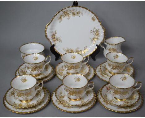 A Royal Albert Antoinette Pattern Teaset to Comprise Six Cups, Sugar Bowl, Milk Six Saucers, Six Side Plates and a Cake Plate