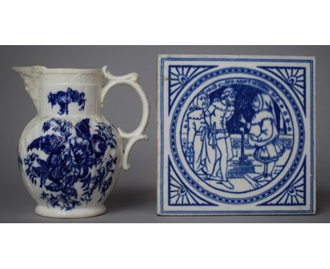 A Mintons Blue and White Tile, Much Ado About Nothing, Together with a Royal Worcester Transfer Printed Blue and White Mask H