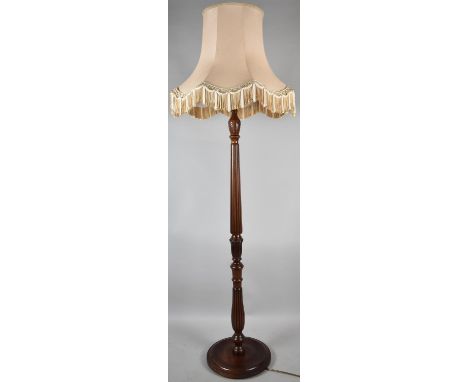 A Nice Quality Mid 20th Century Reeded Mahogany Standard Lamp and Shade 