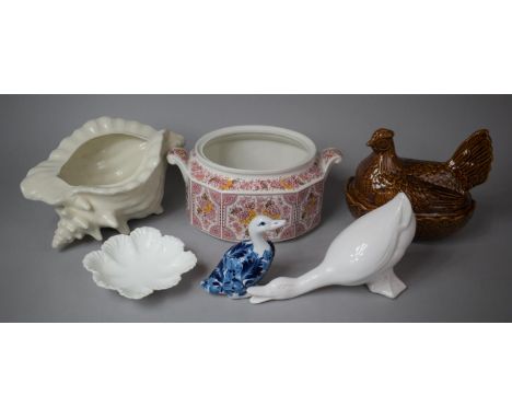A Collection of Various Ceramics to Include Treacle Glazed Portmeirion Egg Crock, Large Ceramic Conch Shell Ornament, Duck Or