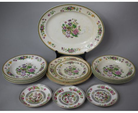 A Wedgwood &amp; Co. Imperial Porcelain Oriental Vase of Flowers Decorated Part Dinner Service to Comprise Plates, Platter et