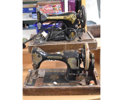 Two Vintage Sewing Machines for Restoration, Electric Singer and Hexagon Manual 
