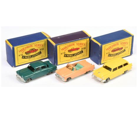 Matchbox Regular Wheels group of 1950's issue Cars. (1) 31a Ford Customline Station Wagon - yellow body with silver trim &amp