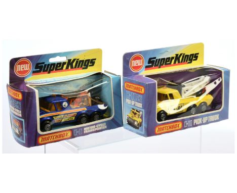 Matchbox Super Kings pair (1) K6 Team Honda Motorcycle Transporter - metallic dark blue body, amber window, roof-light &amp; 
