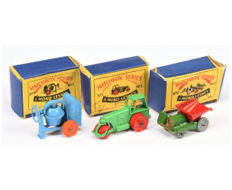 Matchbox Regular Wheels group of Construction models (1) 1b Aveling Barford Diesel Road Roller - light green body with gold t