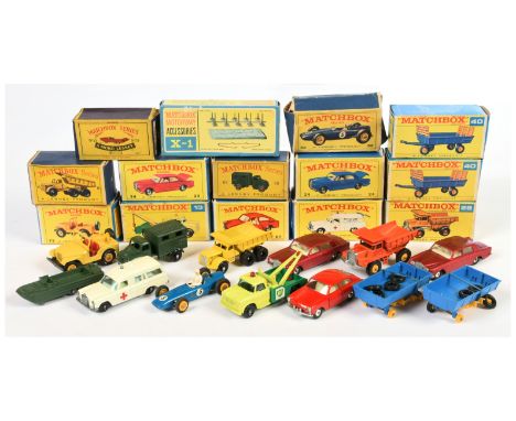 Matchbox Regular Wheels large boxed group to include 3c Mercedes "Ambulance" - off white, with patient on stretcher, light bl