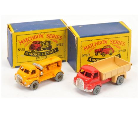 Matchbox Regular Wheels Construction pair (1) 28a Bedford Compressor Truck - orange-yellow body with silver trim, cast open c
